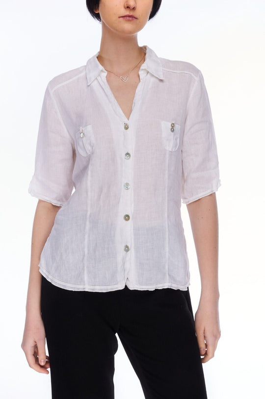 BOTTEGA by Elisa Cavaletti Shirt White Linen Women's Top Blouse Size M