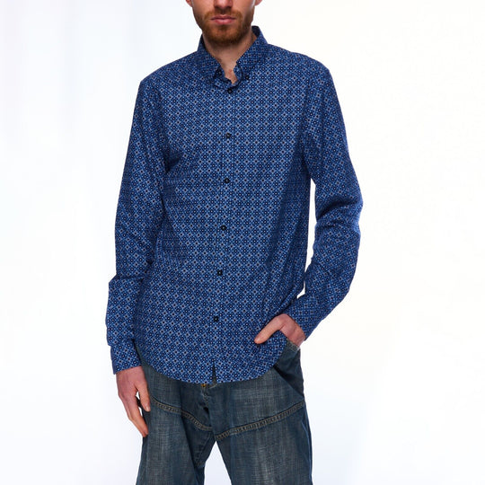 BEN SHERMAN Shirt Navy Print Cotton Men's Button Down Size M