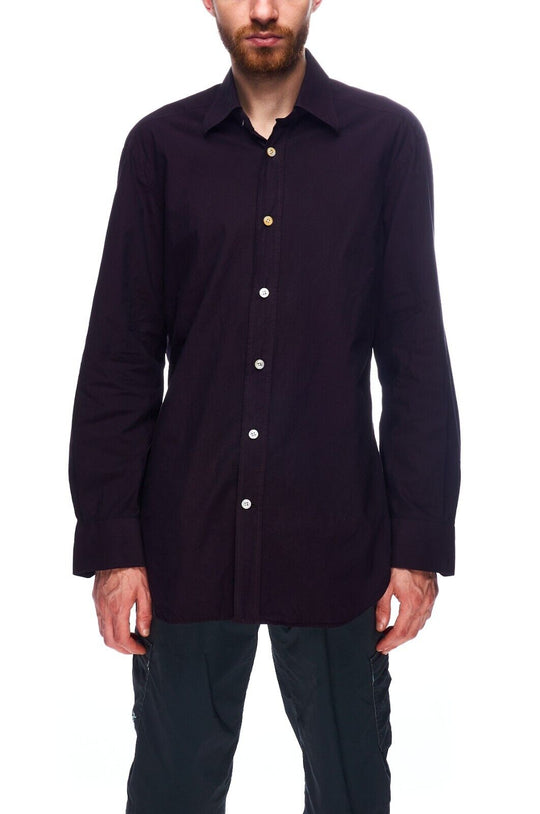KITON Napoli Shirt Navy Blue Cotton Mens Size 39 / 15.5