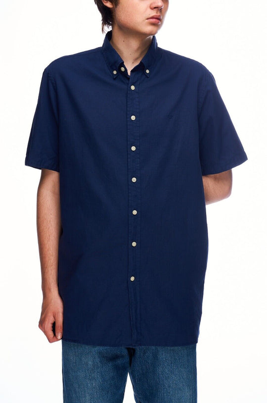 HACKETT Shirt Navy Cotton Men's Short Sleeve Button Down Size L