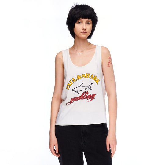 PAUL & SHARK Tank Top White Cotton Women's Big Logo Size XXL