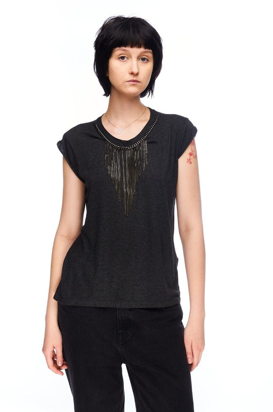 TWINSET SIMONA BARBIERI T-Shirt Gray Women's Chain Tee Top Size S
