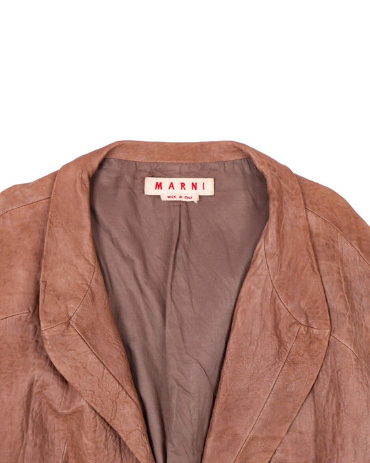 MARNI Leather Cape Brown Womens Jacket Size 42 IT