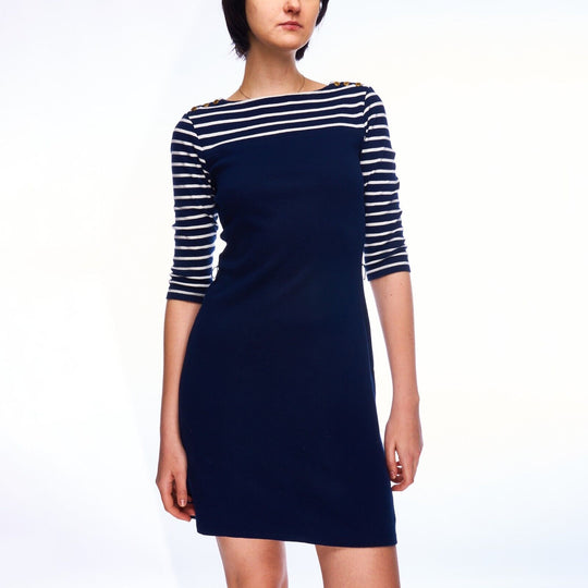 RALPH LAUREN Shift Dress  Navy Striped Cotton Women's Knee Length Size S
