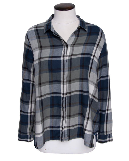 BARBOUR Annis Shirt Navy Gray Check Cotton Women's Dress Tartan Size 40