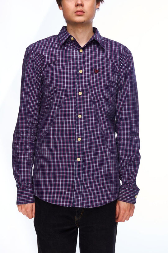 LYLE & SCOTT Shirt Navy Check Cotton Men's Button Up Size M