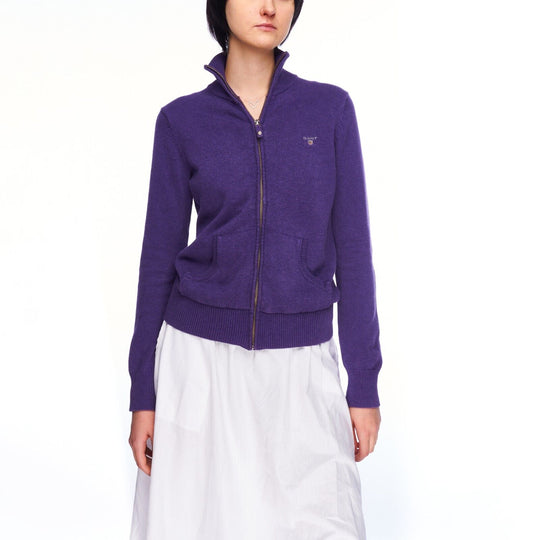 GANT Full Zip Sweater Purple Cotton Women's Knit Jumper Size M