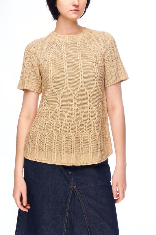 ICEBERG Sweater Beige Cotton Women's Short Sleeve Knit Top Size ~M