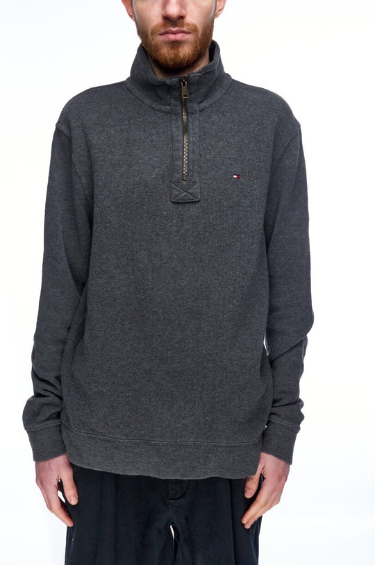 TOMMY HILFIGER Zip Neck Sweater Gray Cotton Men's Jumper Size M