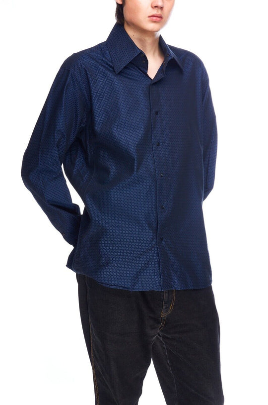 KARL LAGERFELD Dress Shirt Navy Cotton Men's Button Up Size 43 / 112