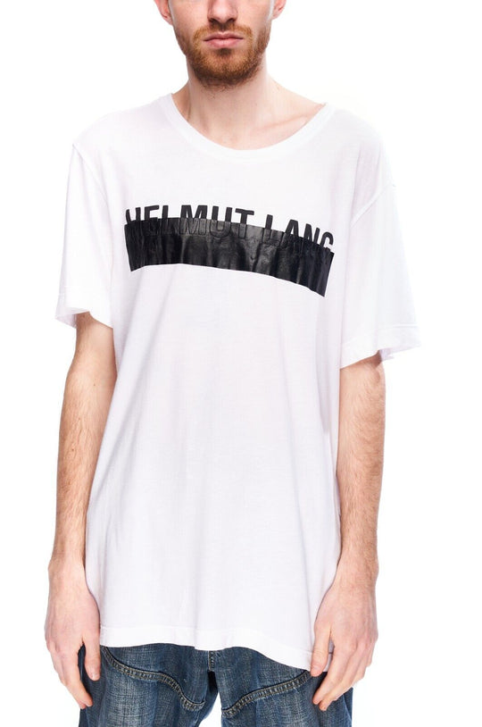 HELMUT LANG T-Shirt White Cotton Men's Short Sleeve Big Logo Tee Size XL