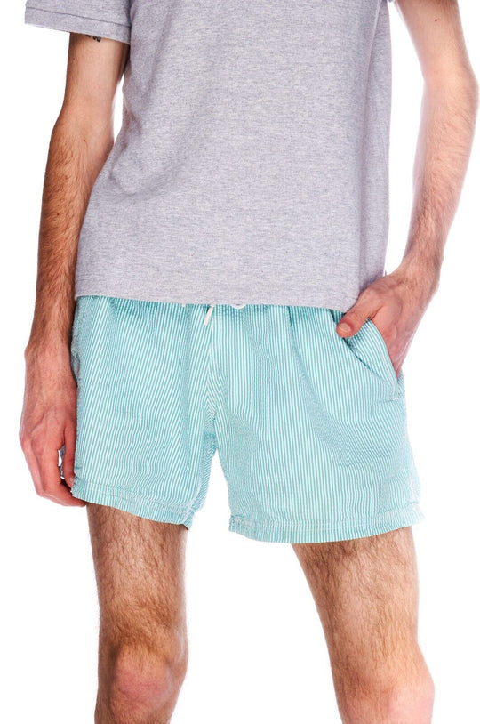 LACOSTE Swim Shorts Green Striped Cotton Men's Trunks Size L