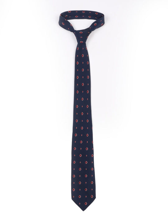 Vintage YVES SAINT LAURENT Tie Silk Navy Geometric Pattern Narrow Necktie
