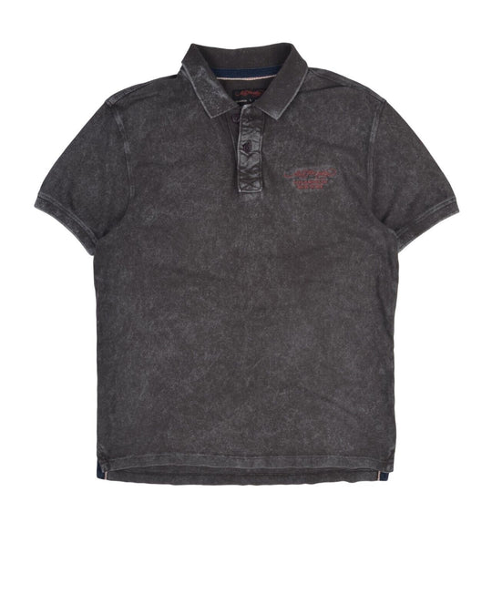 ED HARDY Polo Shirt Gray Cotton Men's Short Sleeve Tee Size L