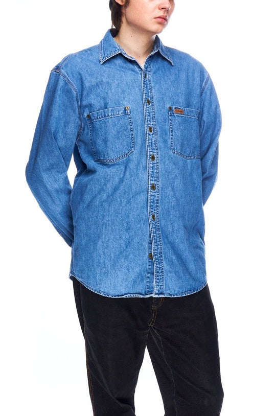 CARHARTT Shirt Navy Denim Cotton Men's Button Up Size M