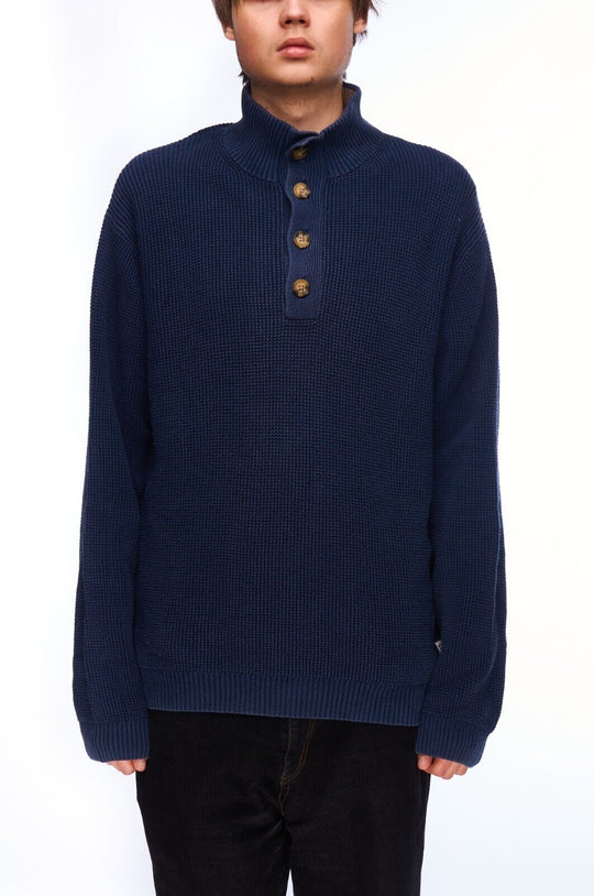 GANT Button Neck Sweater Navy Cotton Men's Knit Jumper Size L