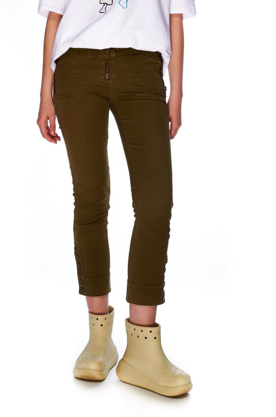 ALEXANDER McQUEEN Pants Khaki Green Cotton Women's Military Trousers Size 42