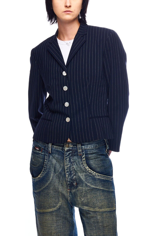 RALPH LAUREN Blazer Navy Striped Wool Women's Purple Label Jacket Size 8