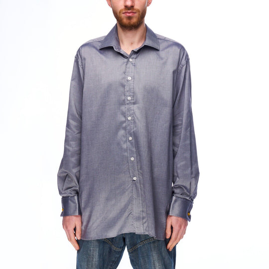 AQUASCUTUM LONDON  Dress Shirt Silver Cotton Men's Button Up Size 42 / 16.5