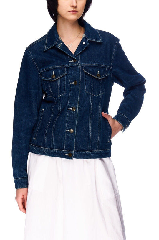 BURBERRY Trucker Jacket Blue Denim Check Collar Women's Size 10 US / 12 UK