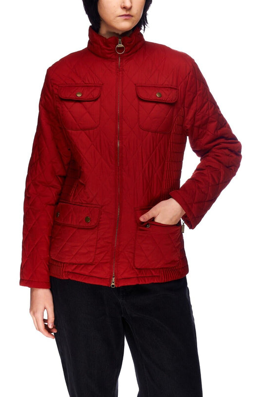 BARBOUR Matt Utility Rib Quilt Jacket Red Women's Multipocket Size 14 UK / 10 US