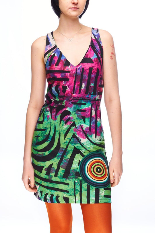 DESIGUAL A-Line Dress Multicolor Abstract Print Women's Sleeveless Size S