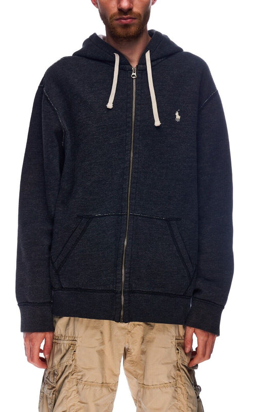 POLO RALPH LAUREN Full Zip Hoodie Dark Gray Cotton Men's Jumper Size XL