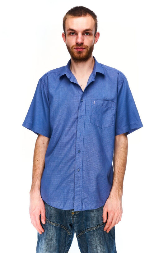 YVES SAINT LAURENT Shirt Navy Men's Short Sleeve Button Up Size 32