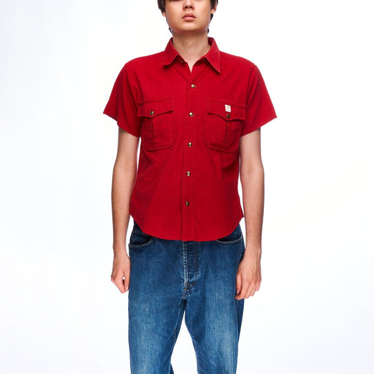 Vintage DIESEL Shirt Red Cotton Men's Short Sleeve Size S