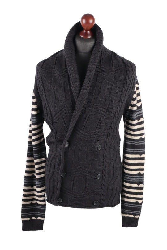 JUST CAVALLI Shawl Neck Cardigan Black Wool Mens Double Breasted Sweater Size XL