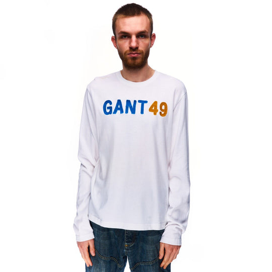 GANT Rugger Crew Neck Long Sleeve White Cotton Men's Big Logo Top Size M