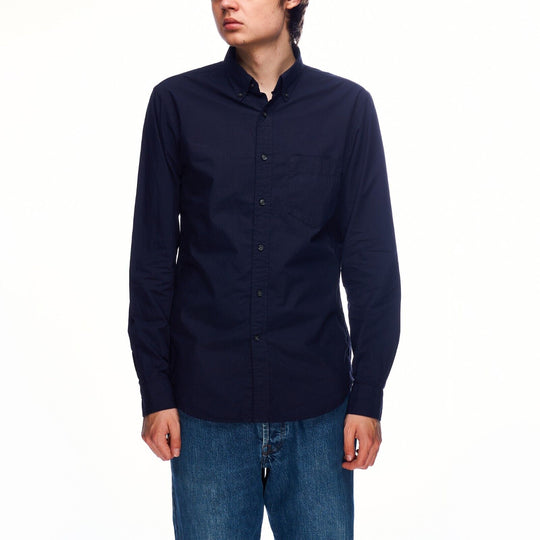 UNIQLO Shirt Navy Blue Oxford Cotton Mens Button Down Size S Slim FIt