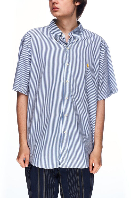 POLO RALPH LAUREN Shirt Blue Stripes Cotton Men's Short Sleeve Size XXL