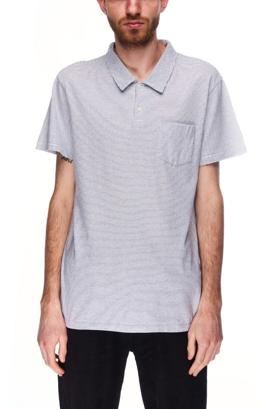 APC Polo Shirt White Blue Striped Cotton Men's Size L