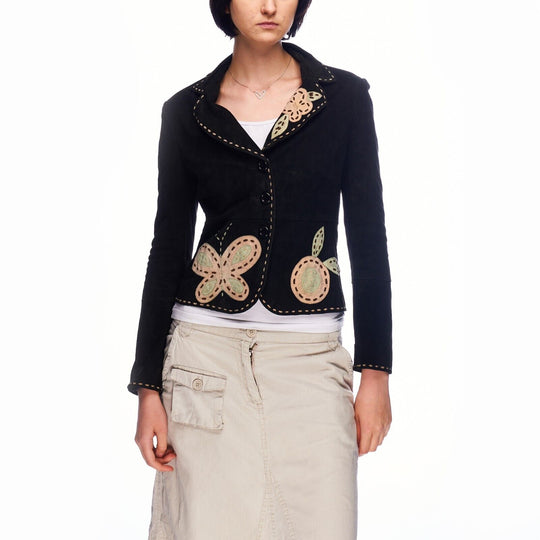 MOSCHINO Jacket Black Leather Womens Blazer Size ~ S