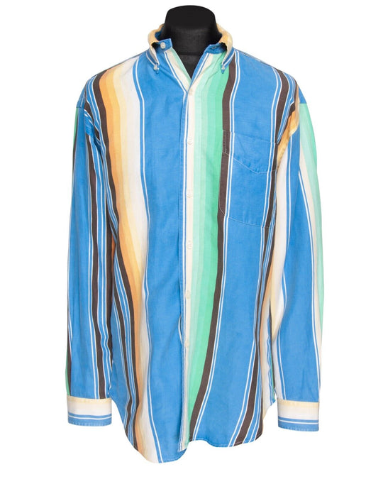 Vintage RALPH LAUREN Blake Shirt Blue Striped Linen Silk Mens Size S