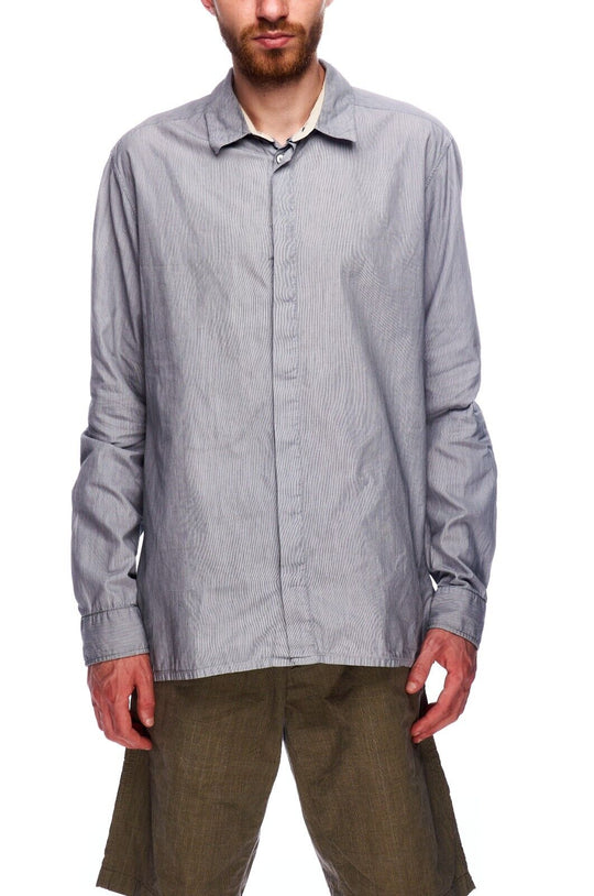 KRIS VAN ASSCHE Shirt Gray Striped Cotton Men's Button Up Size 50