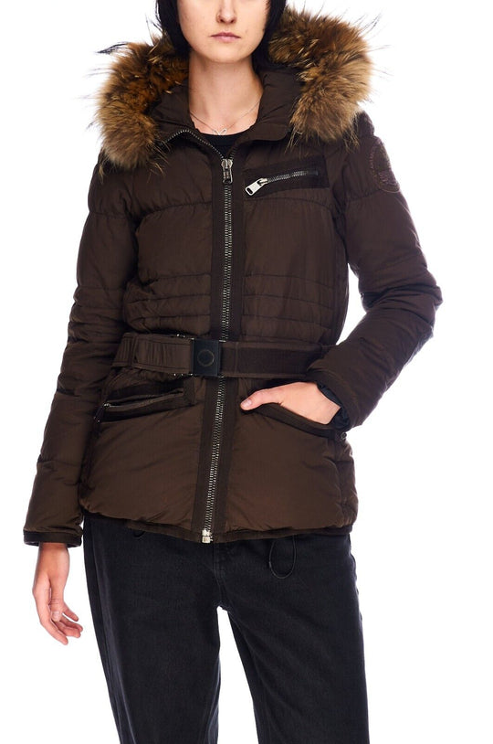 NAPAPIJRI Amanthea Hooded Jacket Brown Women's Belted Down Puffer Size M