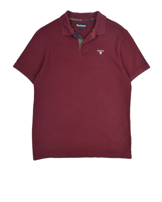 BARBOUR Polo Shirt Bordeaux Red Pique Cotton Mens Short Sleeve Size L