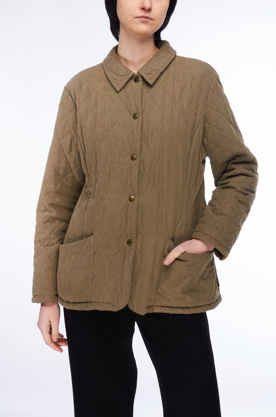 BARBOUR Shaped Microfibre Quilt Short Jacket Khaki Brown Women's Size 42