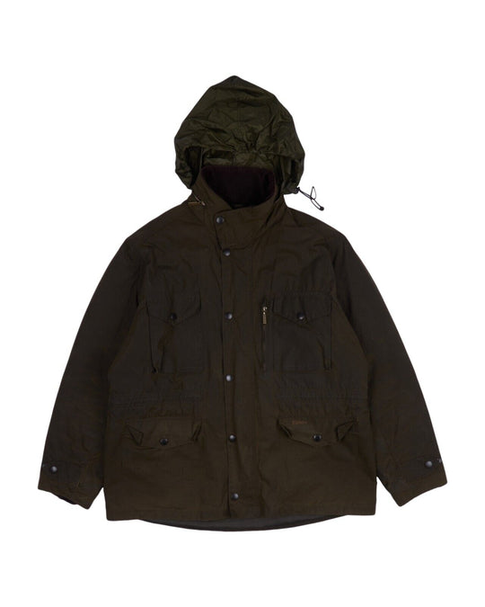 BARBOUR Sapper Wax Jacket Brown Khaki Waxed Cotton Men's Hooded Size XL
