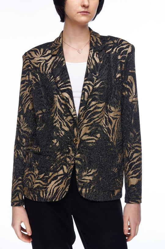 WEILL Blazer Jacket Black Gold Zebra Print Women's One Button Size 48
