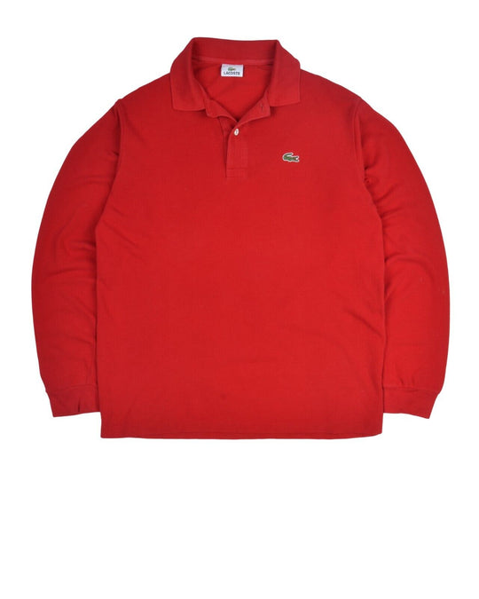 LACOSTE Polo Shirt Red Pique Cotton Men's Slim Fit Long Sleeve Size 5 / L