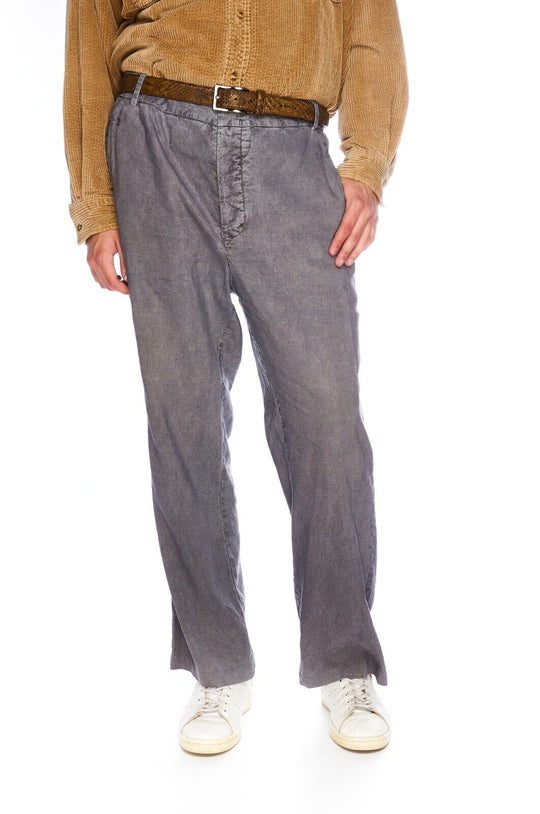 HANNES ROETHER Chino Pants Gray Linen Silk Men's Trousers Size L