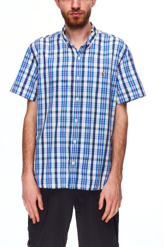 BARACUTA Shirt Blue Check Cotton Men's Button Down Size XL