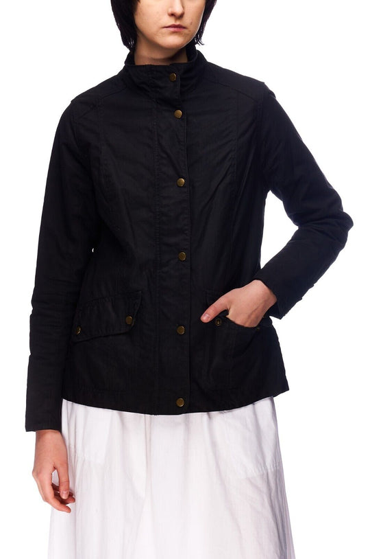 BARBOUR Winter Ferndown Jacket Black Waxed Cotton Women's Coat Size 12 UK / 8 US