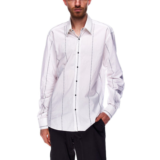 KARL LAGERFELD Shirt White Cotton Monogram Stripe Mens Size 41