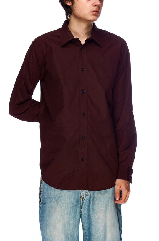 Vintage HERMES Paris Dress Shirt Burgundy Cotton Mens Button Up Size 40 / 15 3/4