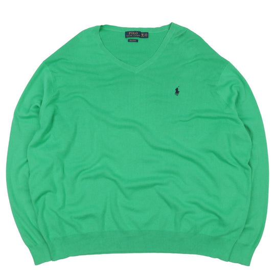 POLO RALPH LAUREN Jumper Green Cotton Men's V-Neck Sweater Size 3XB