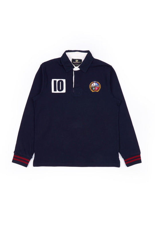 HACKETT Rugby Shirt Navy Blue Cotton Mens Longsleeve Size L